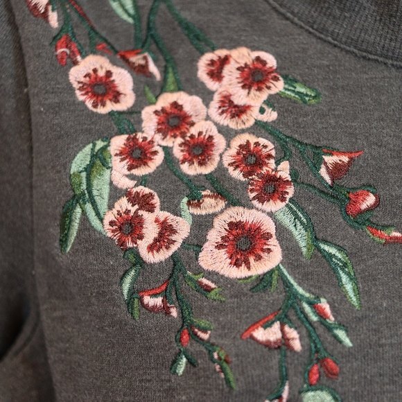 Nanette Lepore Gray Floral Embroidered Pullover Sweatshirt Size Small - Picture 5 of 12
